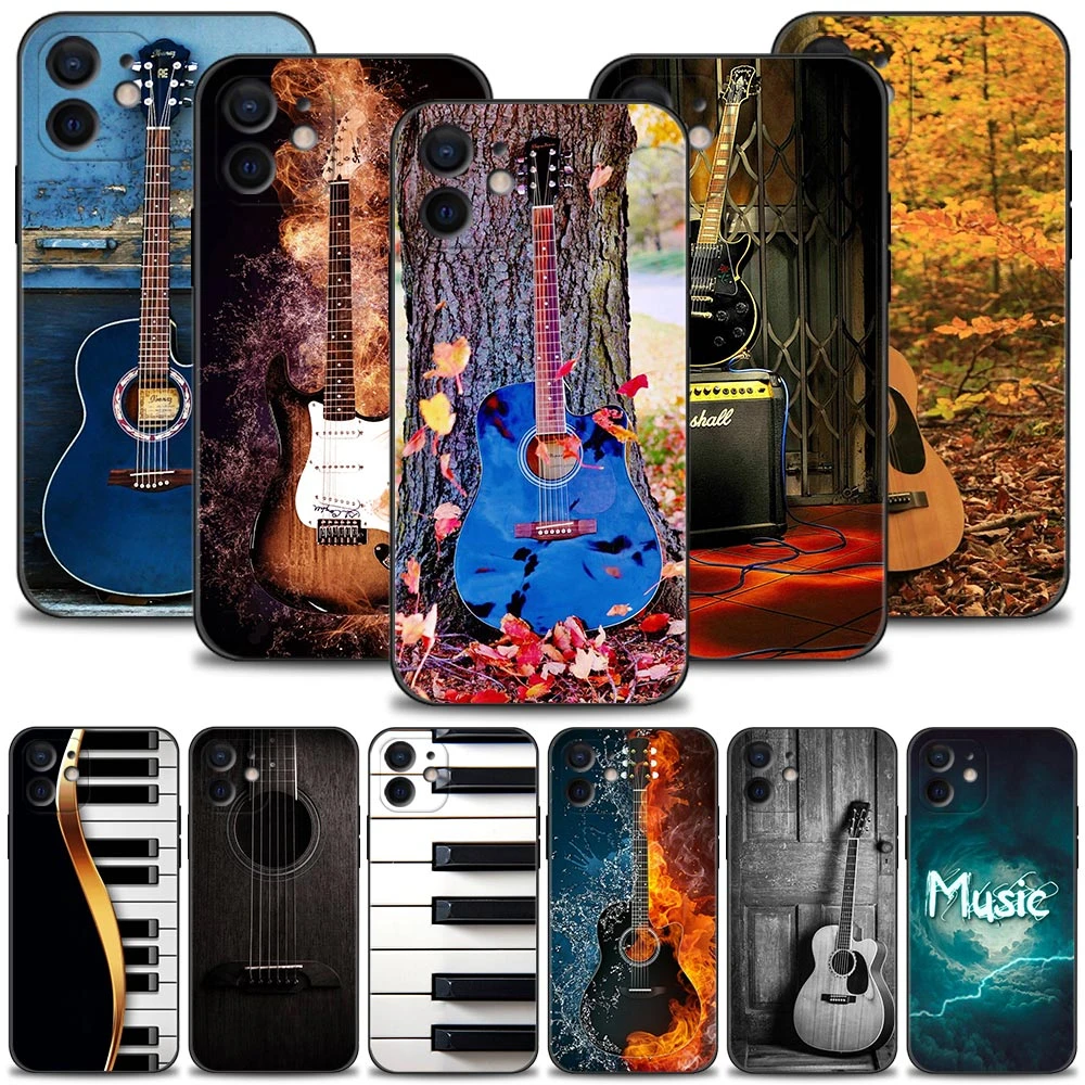 Music Instrument Guitar Piano Case For Apple iPhone 13 12 11 Pro Max Mini XS Max XR X 7 8 Plus 6 6S SE 2020 Cover Silicone Shell iphone xr waterproof case