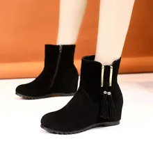 Г., обувь для ранней зимы женские ботинки на танкетке теплые женские ботинки, увеличивающие рост женские ботильоны на молнии с металлическим украшением, черный цвет