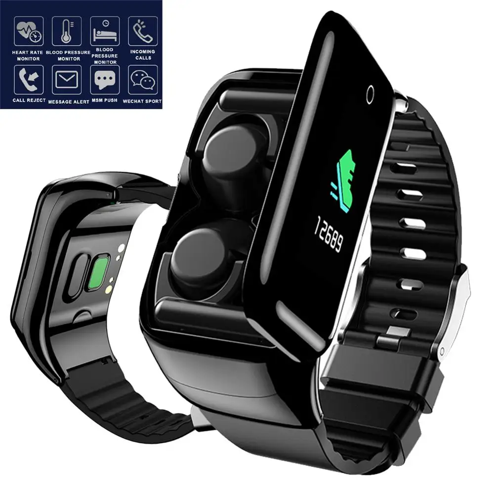 Bluetooth Смарт часы с беспроводной гарнитурой пульсометром фитнес