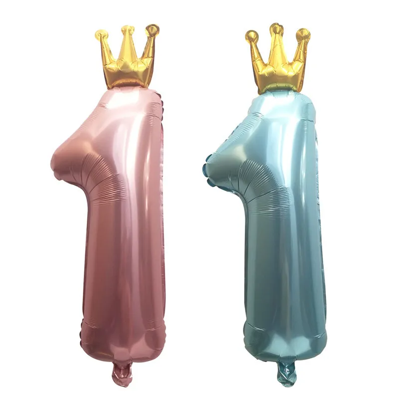 

1Pcs 32inch Crown Number Foil Balloon For Boy Girl 1st Birthday Party Decoration Kids 1 Year Anniversary Baby Shower Supplies