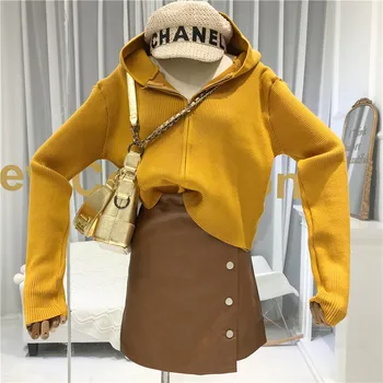 

Women Cardigans with A Hood Casual Solid Zipper Fashion Women Knitted Sweaters for Women Female Cardigan Fall yellow black