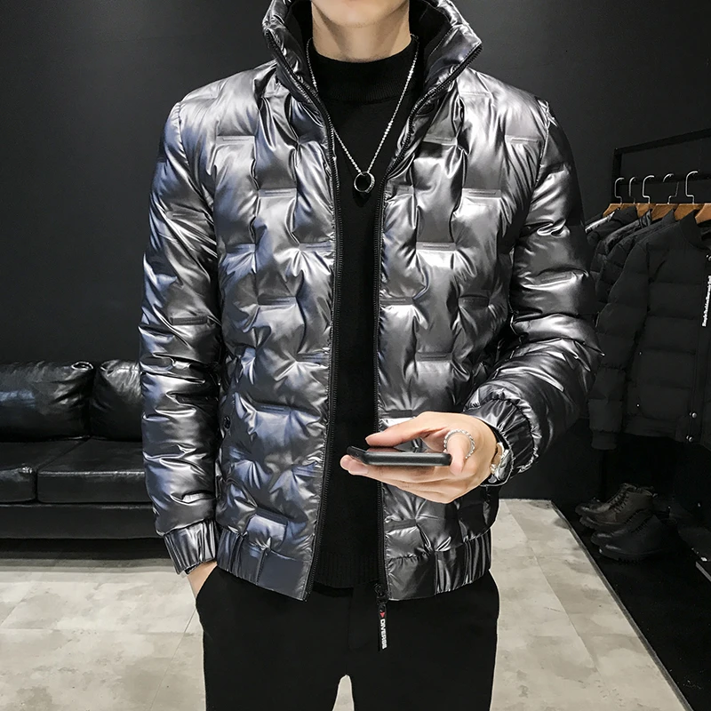 silver Зимние парки Manteau Homme Hiver Erkek mon Модные мужские однотонные толстые куртки и пальто со стоячим воротником зимняя мужская куртка - Цвет: silver