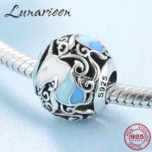 925 пробы серебряные эмалированные бусины в виде единорога, выполненные из белого и голубого серебра, подходят к оригинальному браслету Pandora для изготовления ювелирных изделий