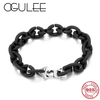 

New Fashion Simple Hard Rubber Silver-Color Letter Bead Link Chain Bracelet For Women men Jewelry Valentine Day Gifts