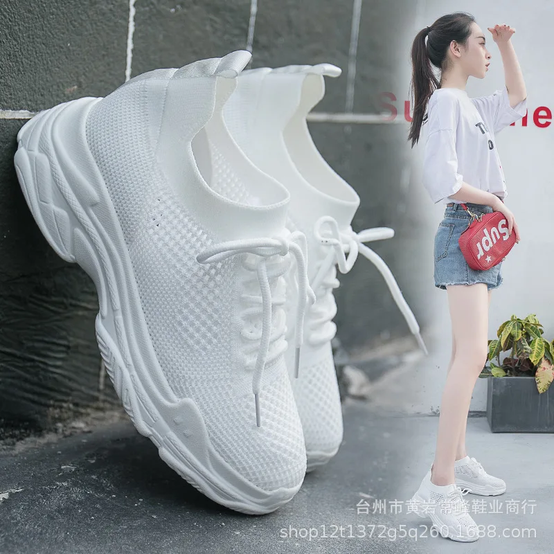 

White Shoes Women's 2019 New Style Fly Woven Casual Shoes Fashion Comfortable Breathable Athletic Shoes Girl'S Korean-style Camp