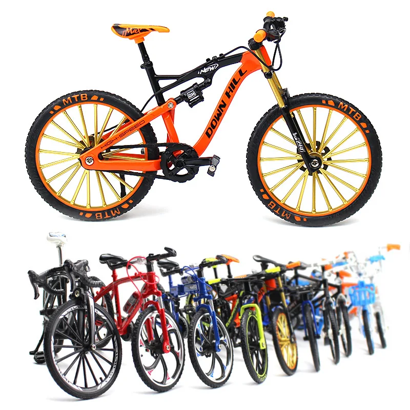 Finger Bikes Toys Zinc Alloy Diecast Racing Bicycle Mountain Bike Decoration Crafts Mini Bicycle Model 1:10 Scale Curved Simulation Toys for Kids Boys Office Racing Club 