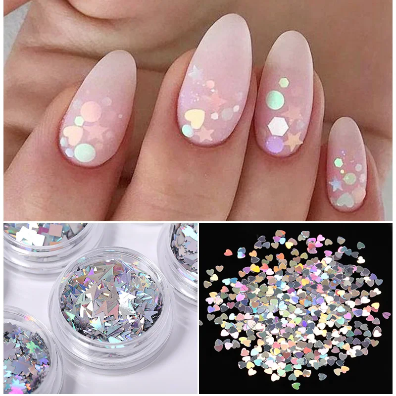 

1g/Box Holographic Nail Powder Sequins Flake Irregular Butterfly Guitar Leaf DIY Design Nail Art Decorations Tools