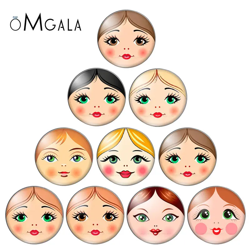 Matryoshka rusa, 10 Uds., mezcla de 12mm/18mm/20mm/25mm, cabujones redondos de cristal para hacer fotos