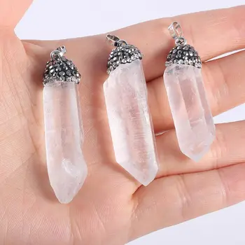 

Hot Sell Natural Stone Column shape Pendant Clear Quartzs Personality Pendants for for Jewelry Making DIY Necklace accessories
