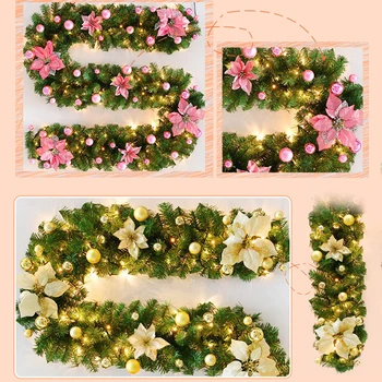 

2.7 M Christmas LED Rattan Garland Decorative Green Christmas Garland Artificial Xmas Tree Rattan Banner Decoration