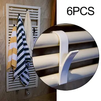 

6PCS High Quality Hanger For Heated Towel Radiator Rail Bath Hook Holder Clothes Hanger Plegable Scarf Hanger white