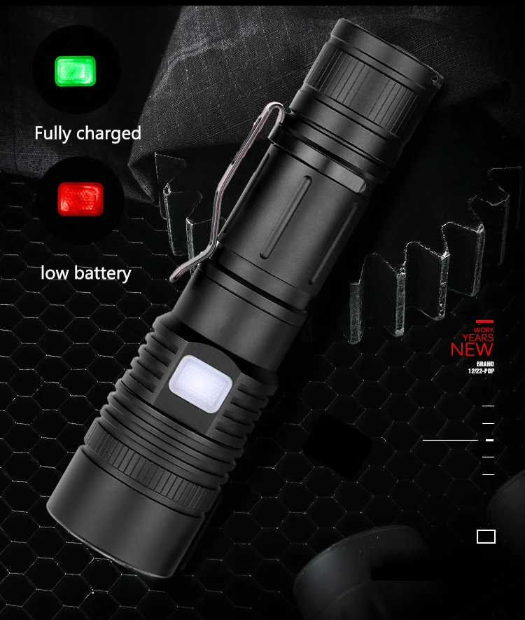 LED Flashlight XHP50.2 Powerful Flashlight USB Rechargeable Torch Zoom LED Torch Waterproof Flashlight by 18650 Battery
