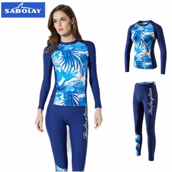 

SABOLAY Women's Swimsuit Long Sleeve Rashguard Swim Suit Anti UV Sun Protection Two Piece Surfing Suit Rash Guard Swimwear