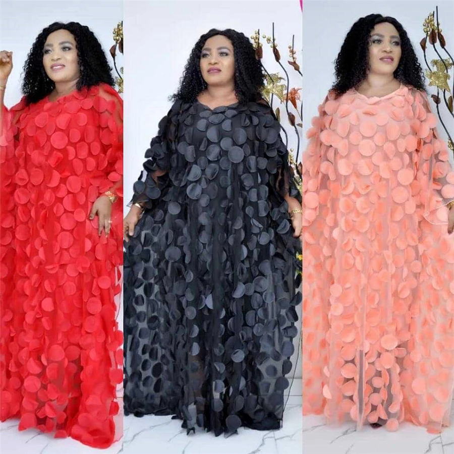 

BAIBAZIN African Dress Women's Hot Three-dimensional Embroidery Large Swing Type Large Robes Long Skirt