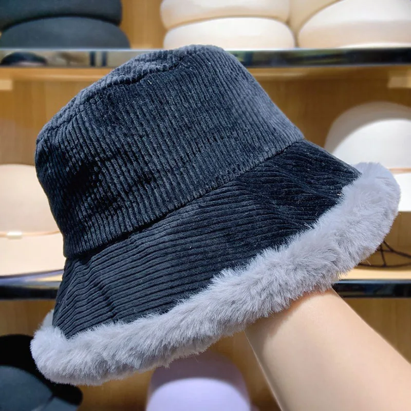 Q067 Повседневная и модная зимняя шапка-ведро для женщин и девушек, модная однотонная утолщенная мягкая теплая шапка для рыбалки, шапка для отдыха на открытом воздухе