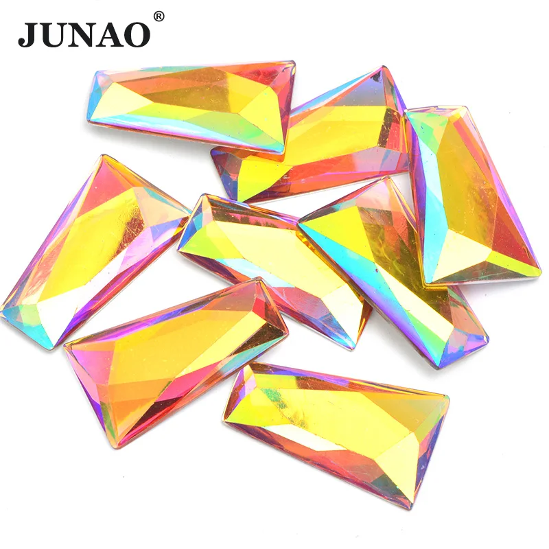 JUNAO 13*27*44 мм большой AB Акриловые стразы, аппликация, Необычные камни, не швейные камни и кристаллы с плоской задней частью, драгоценные камни, Алмазный страз - Цвет: Yellow AB