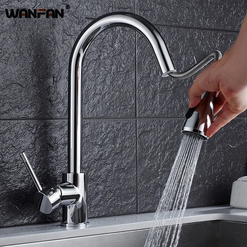  Kitchen Faucets Chrome Pull Out Kitchen Tap Single Hole Handle Swivel 360 Degree Water Mixer Tap Si - 4000324586094