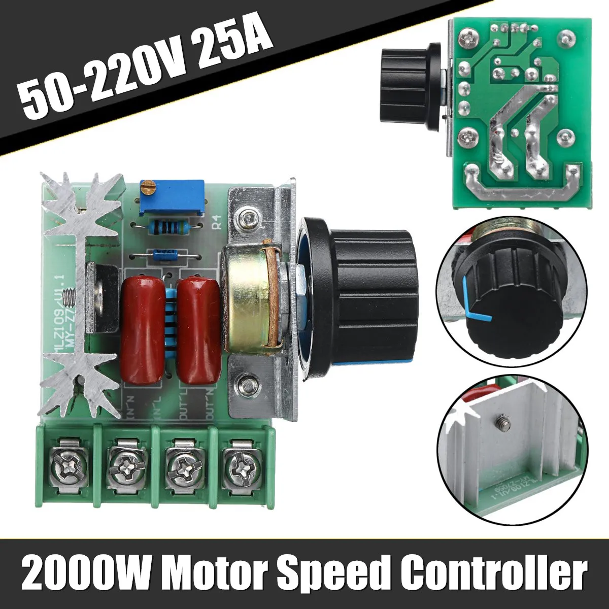 

2000W 50-220V 25A Motor Speed Controller AC Motor For Electric Stove Lighting Dimmer