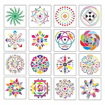 

16pcs Mandala Stencil Wall Painting DIY Drawing Template Stones Wood Funiture