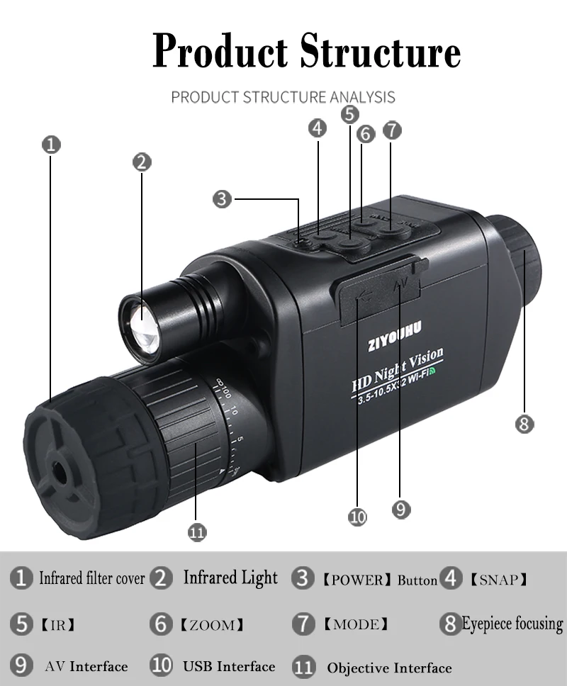 Wifi-соединение ИК цифровое ночное видение-устройство 3,5-10.5X увеличение Монокуляр день и ночь двойное использование ночное видение охотничий прицел