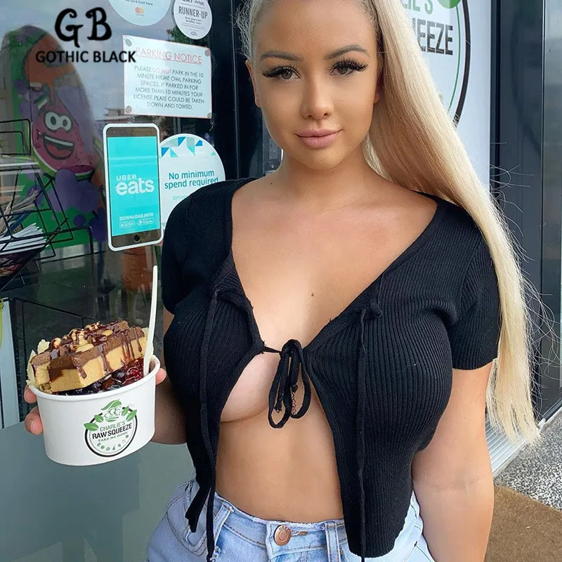 Женская короткая футболка со шнуровкой с коротким рукавом|Футболки| |