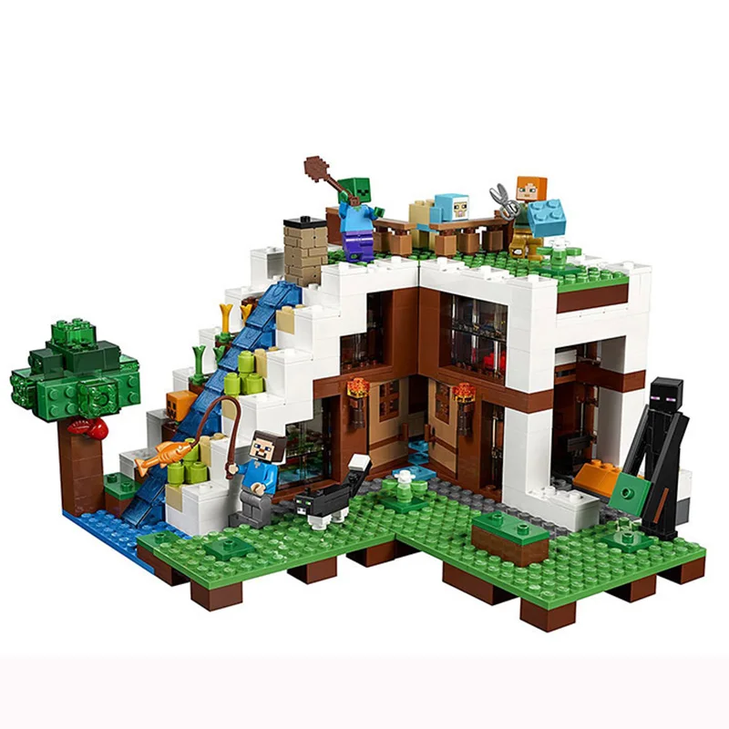 

Minecraft Enderman 21134 829 The Waterfall Base Steve Alex Diy Model Building Block Set Kids Brick Toy Festival Gift