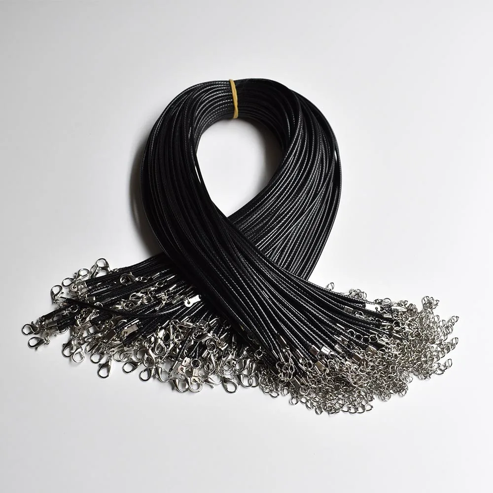 Быстрая доставка Оптовая продажа 2 мм черный воск кожаный шнур ожерелье веревка 45