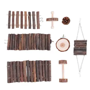 

8pcs Squirrel Wooden Swing Toy Funny Hamster Ladder Toy Pet Wooden Playing Toy Small Pet Animal Toys Pet Supplies