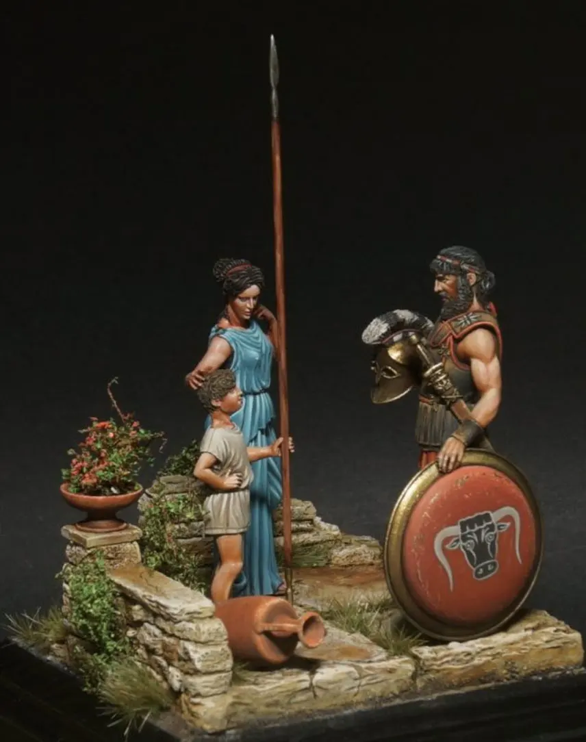

1/32 54 MM Ancient Warrior And Civilians Talking Miniatures Scene Unpainted DIY Assembling Static Figure Resin GK Model Kits