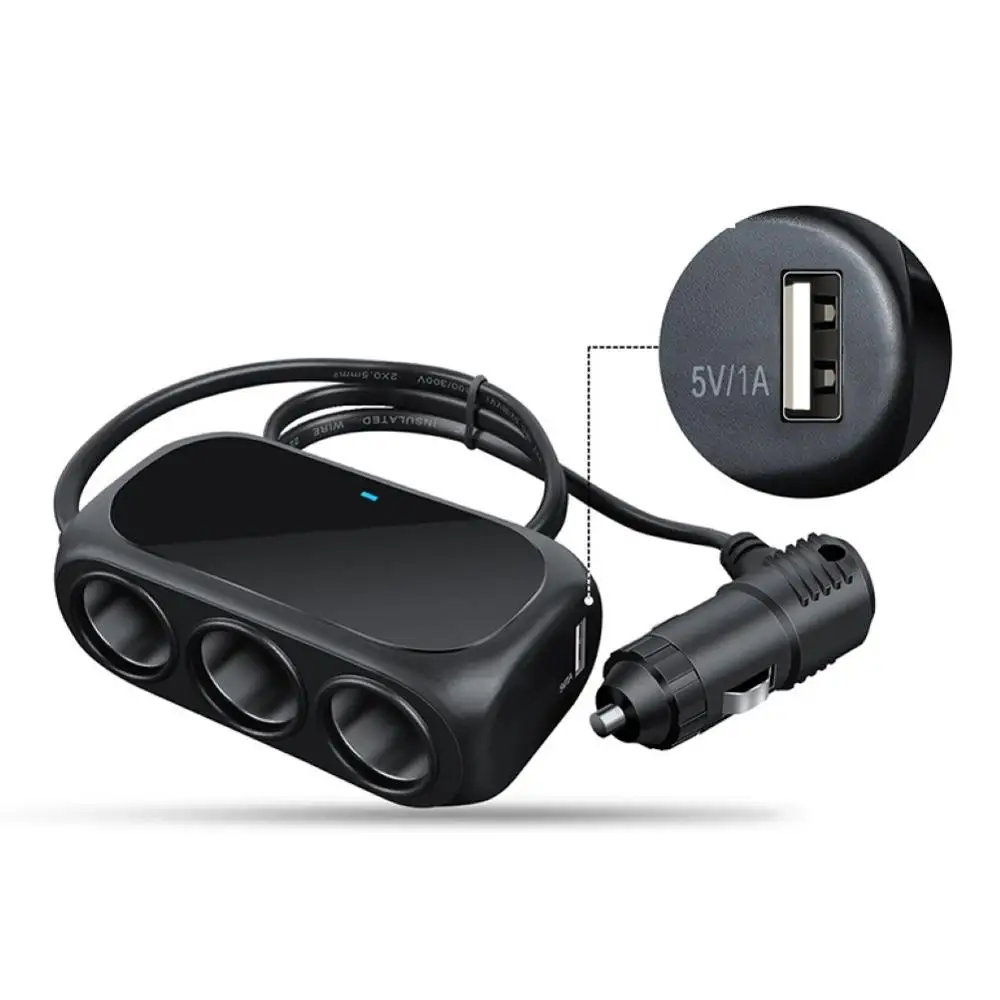 Автомобильное зарядное устройство с двумя USB портами 3 гнезда прикуривателя