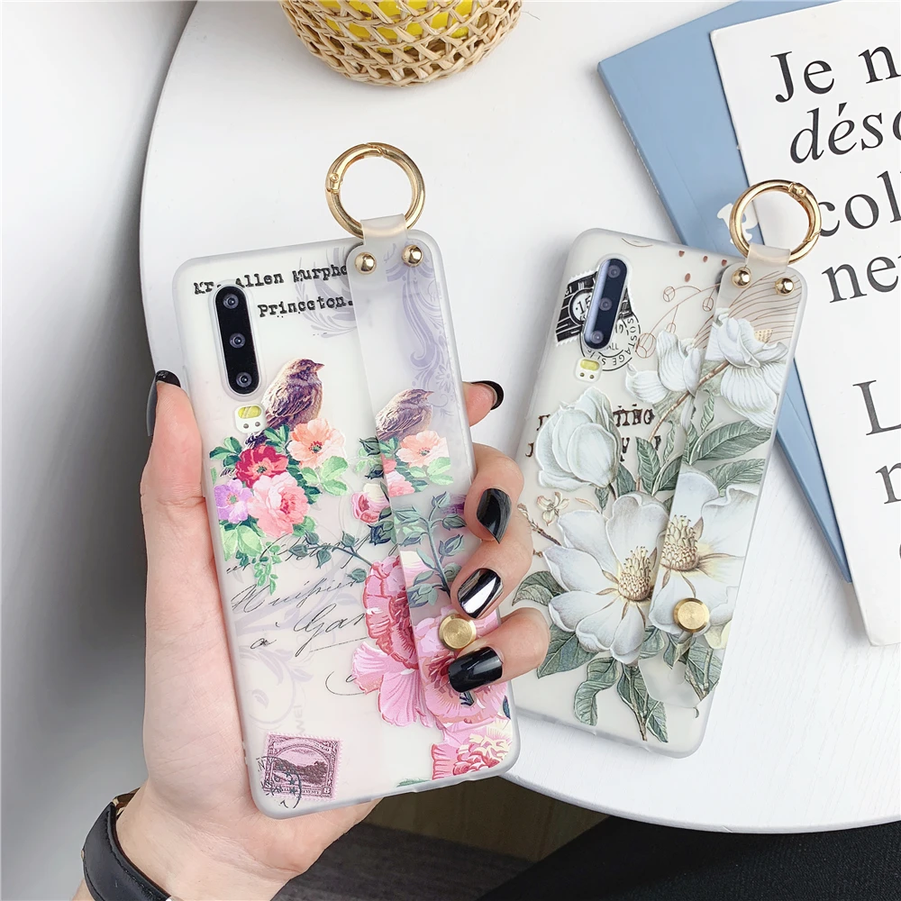 Чехол для huawei P30 Pro из ТПУ с ремешком на запястье для huawei mate 20 Pro 3D тиснение цветок подставка держатель чехол для huawei P20 Lite Pro
