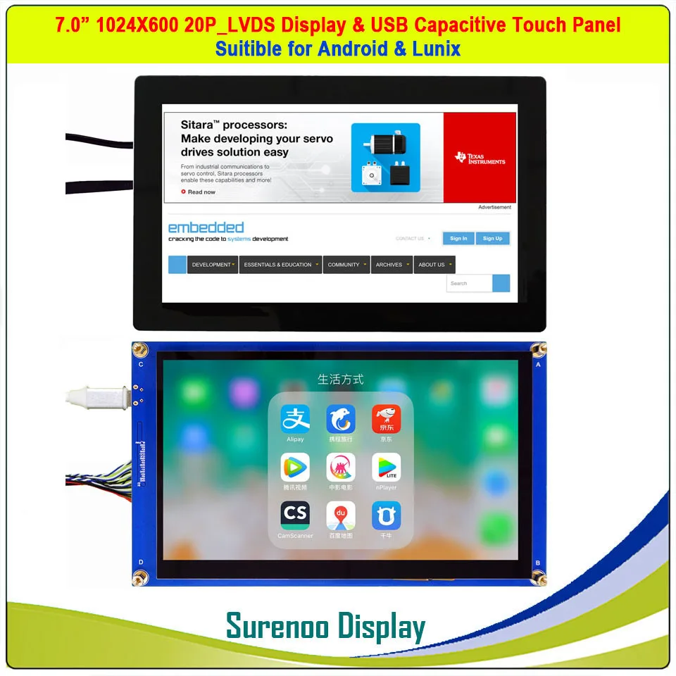 " дюймовый 1024*600 20P_LVDS TFT ЖК-модуль экран дисплея и USB емкостная сенсорная панель подходит для Android/Lunix