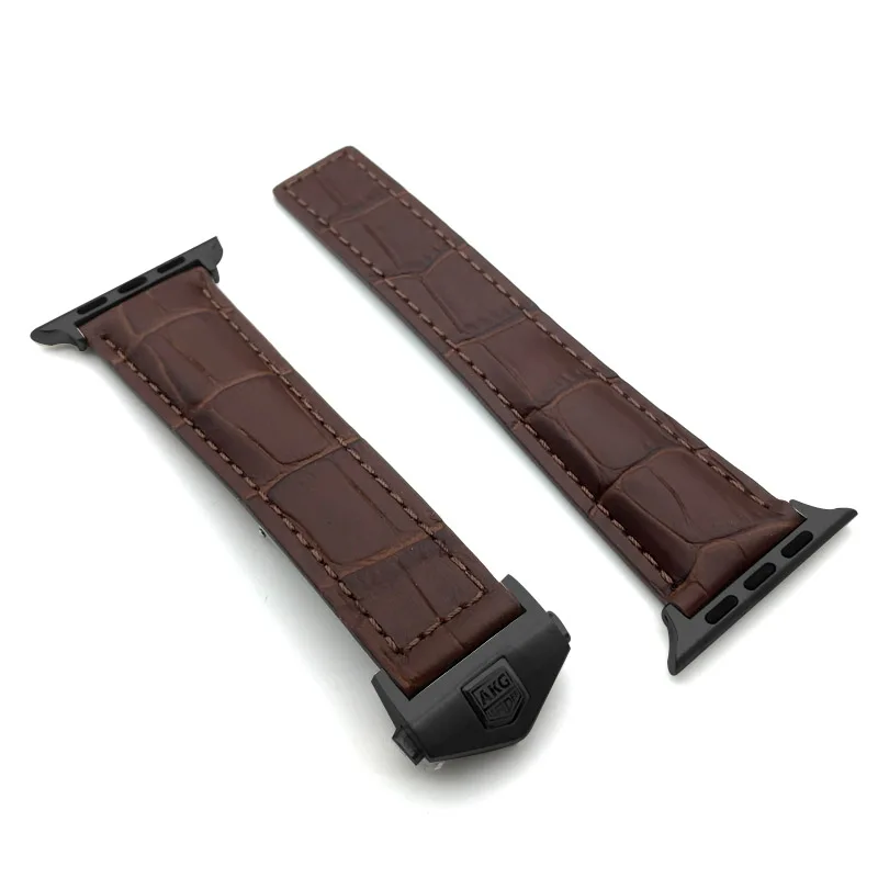 EYWBrown-BK AKGLEADER ремешок для наручных часов для Apple Watch Series 5 4 40/44 мм Натуральная кожа Ремешок раскладывающаяся застежка Браслет для Apple iWatch, версия 3, 2, 42 мм - Цвет ремешка: EYWBrown-BK