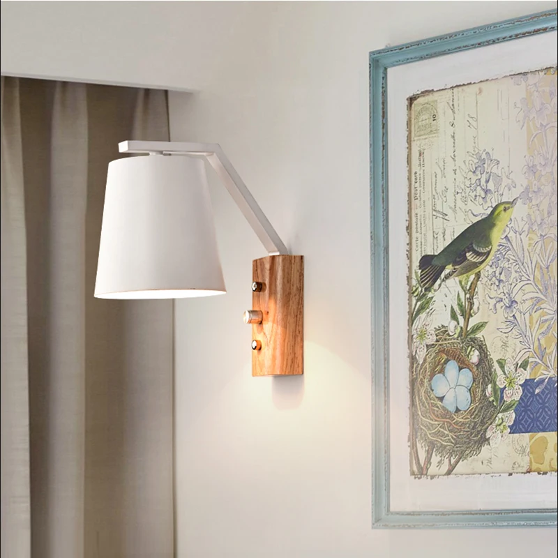 Nordic modern Simplicity E27 LED 110V 220V wall lamp wood and iron color sconce light for bedroom bedside living room loft aisle wall lamp light