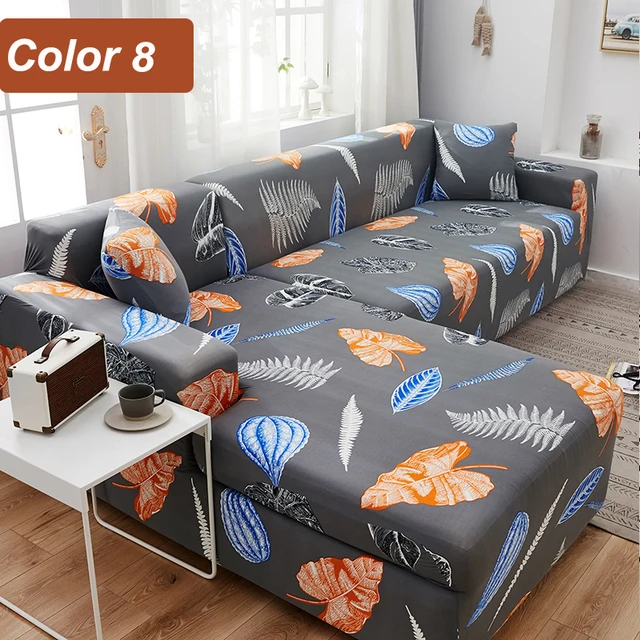 L-Shaped Sofa Cover Corner Sofa Slipcovers Elastic Chaise Cover 1/2/3/4 Seater Stretch Sectional Couch Armchair Cover Protector Color 8
