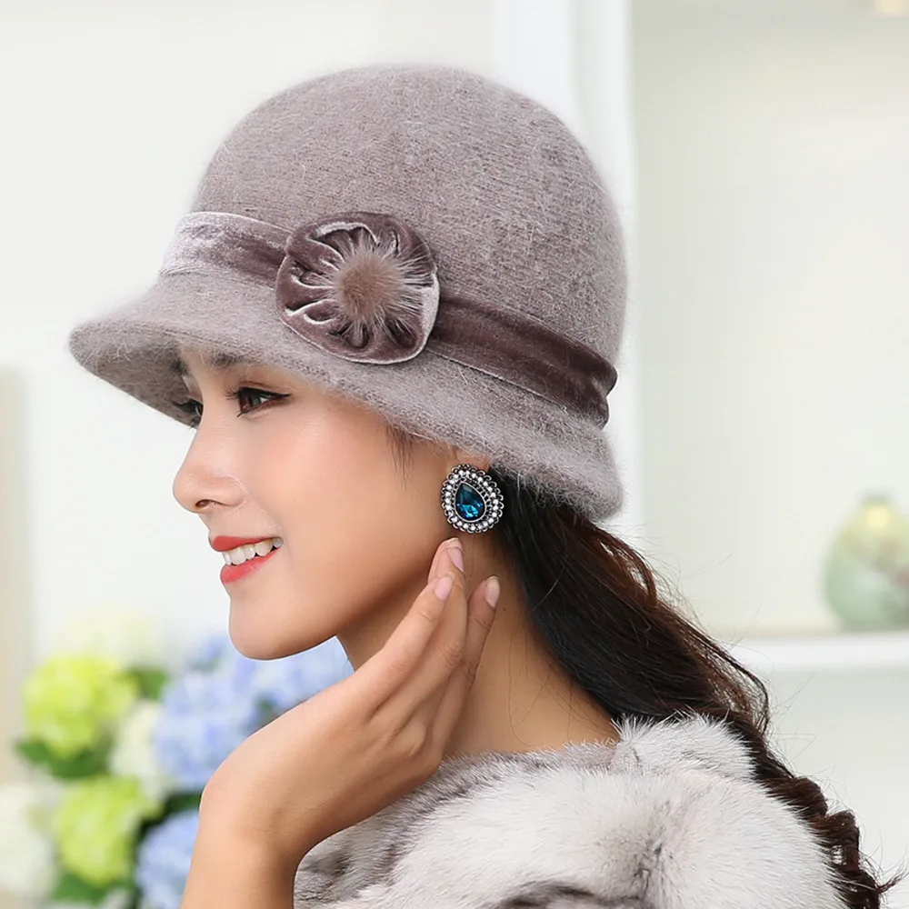 5 стиль популярные зимние женские вязаные цветочные черепа супер-мягкая шерсть смешанный мех кролика шапка теплые шапочки Женские Мешковатые головной убор шляпа