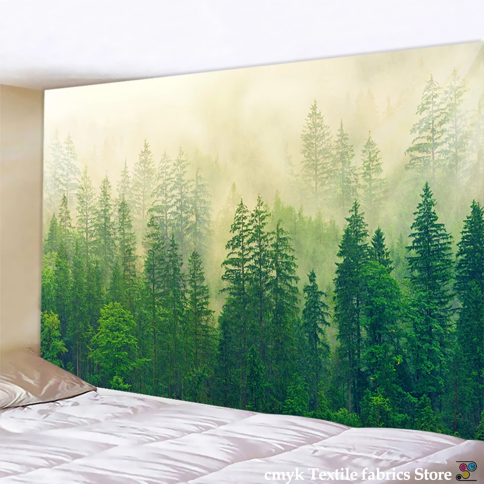 Wall Hanging Forest Landscape Print Tapestry Bedspread Throw Blanket Cover Decor 