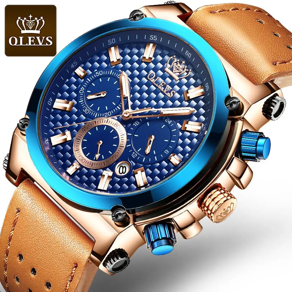 

Mens Sport Watch Top Brand Luxury Waterproof Genuine Leather Big Military Quartz Chronograph Watch Army Relogio Masculino