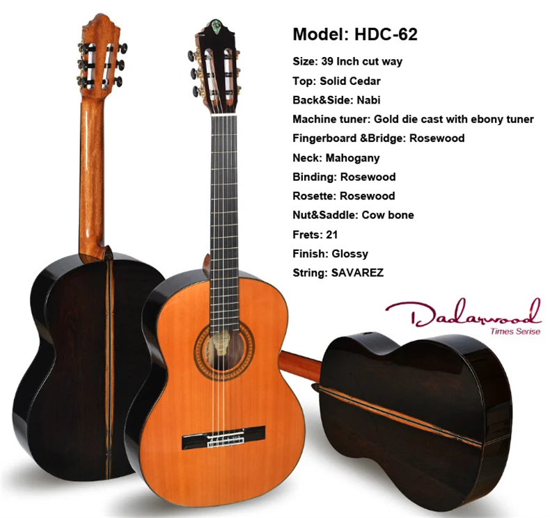Dadarwood HDC-60 HDC-61 HDC-62 HDC-63 HDC-64 39 дюймов одноцветным верхом, Классическая Гитары, Гитары ra классической