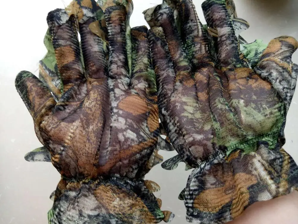 1 Pair 3D Leaf Camo Gloves  climbing Cycling Maple leaves Bionic Camouflage Shooting Hunting thin Gloves Lightweight breathable 6
