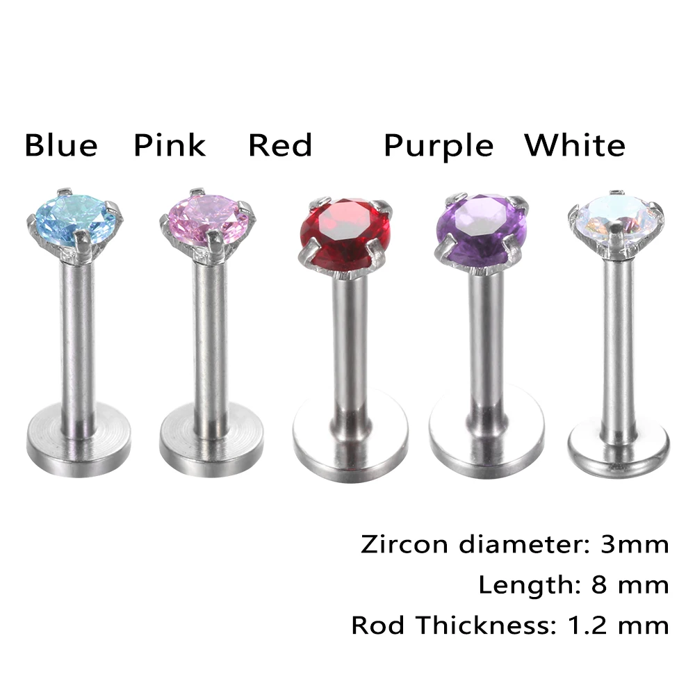 1PC Zircon Ear Stud Lip Ring Cartilage Tragus Helix Piercing Earring Multicolor Prevent Allergy Crystal Body Jewelry Accessories