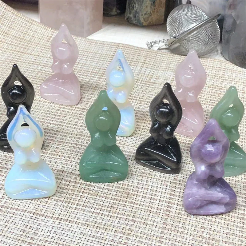 

Natural Stones Quartz Crystal Woman Yoga Gem Body Sculpture Carved Gemstones Healing Reiki Energy Goddess Decoration