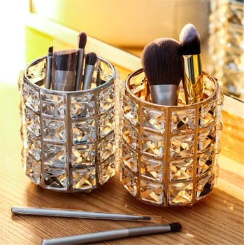 

Crystal Makeup Brush Holder Bucket Cosmetic Storage Box Lipstick Organizer Pencil Holder Jewelry Container Collector Desk Decor