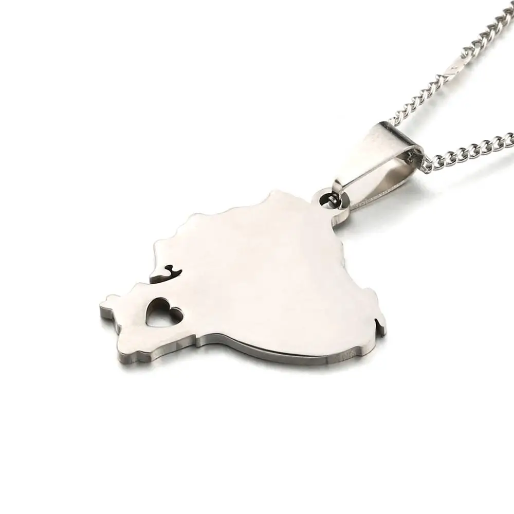 Stainless Steel Ecuador Map Pendant Necklaces Ecuadorian Maps Trendy Heart Jewelry 4