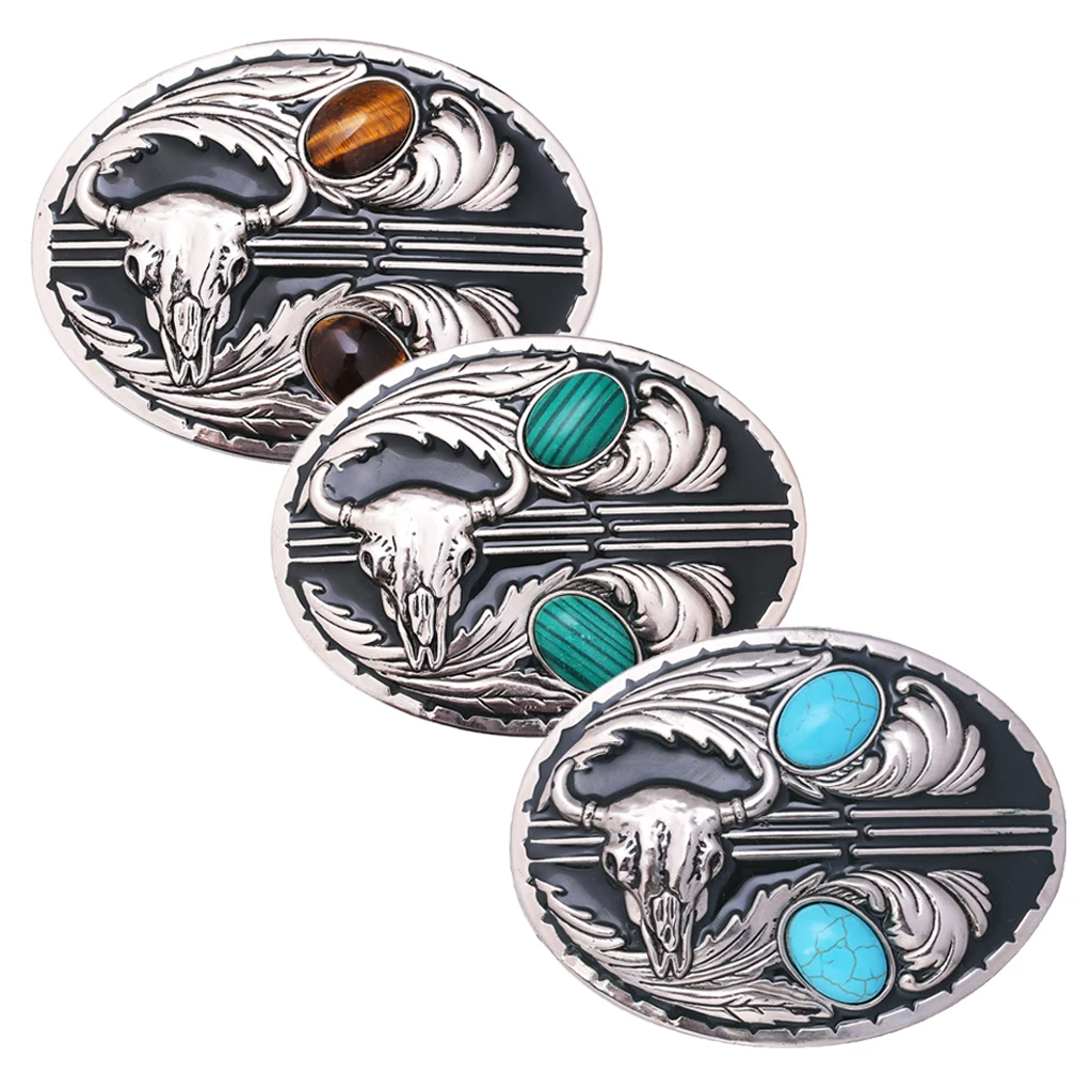Retro Gem Belt Buckle Indian Tribal Bull Head Rodeo Cowboy Belt Clamp Parts