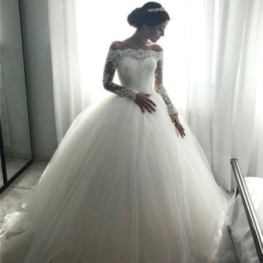 

Off Shoulder Ball Gown Wedding Dresses 2019 Custom Made Plus Size Boho Bride Dress Robe De Marriage Bridal Gowns Vestido Novias