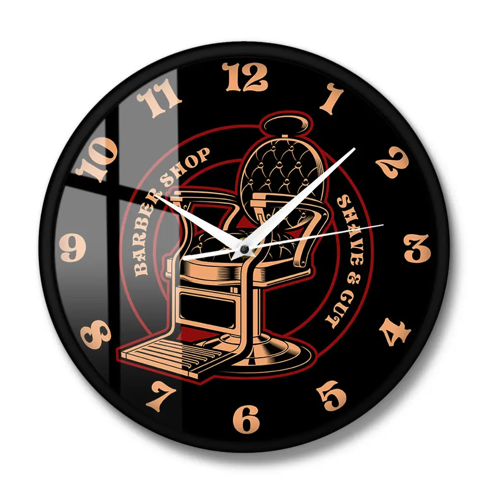 Barber shop Chair Vintage Logo Silent Wall Clock Metal Frame  