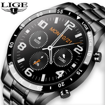 

LIGE Steel Band Men Smart Watch Sports Fitness Watch Heart Rate Monitoring Weather Display Waterproof Bluetooth Call Smartwatch