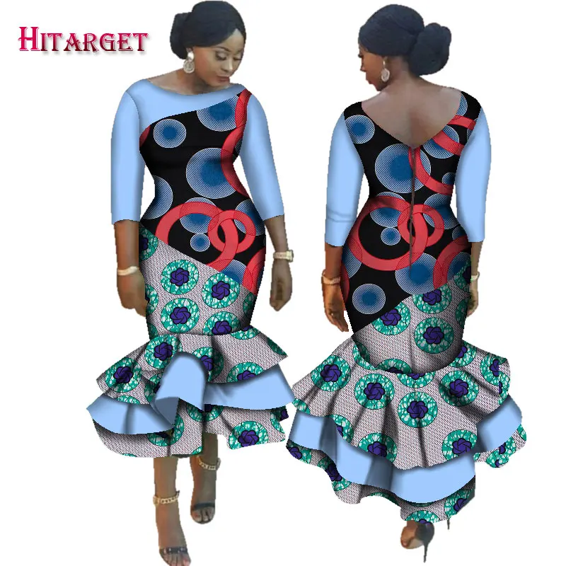 Новинка Дашики Африканский Базен Riche платья для женщин каскадные гофрированные платья Vestidos размера плюс африканская женская одежда WY2518 - Цвет: 12