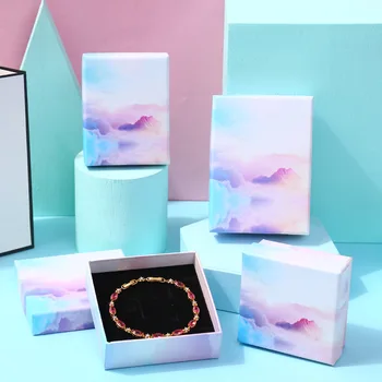 

24pcs Kraft Jewelry Box Gradient Cloud Gift Packaging Paper Case Present Ring Earring Pendant Display Custom Personalized Logo